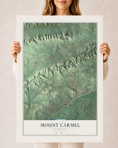 Map of Mount Carmel, Tennessee, 24 x 36 inch print in a white wood frame