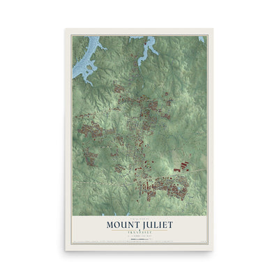 Map of Mount Juliet, Tennessee, 12 x 18 inch unframed archival matte print
