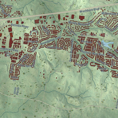 Close-up of the map of Mount Juliet, Tennessee print showing street and building detail