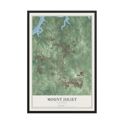 Map of Mount Juliet, Tennessee, 12 x 18 inch print in a black wood frame