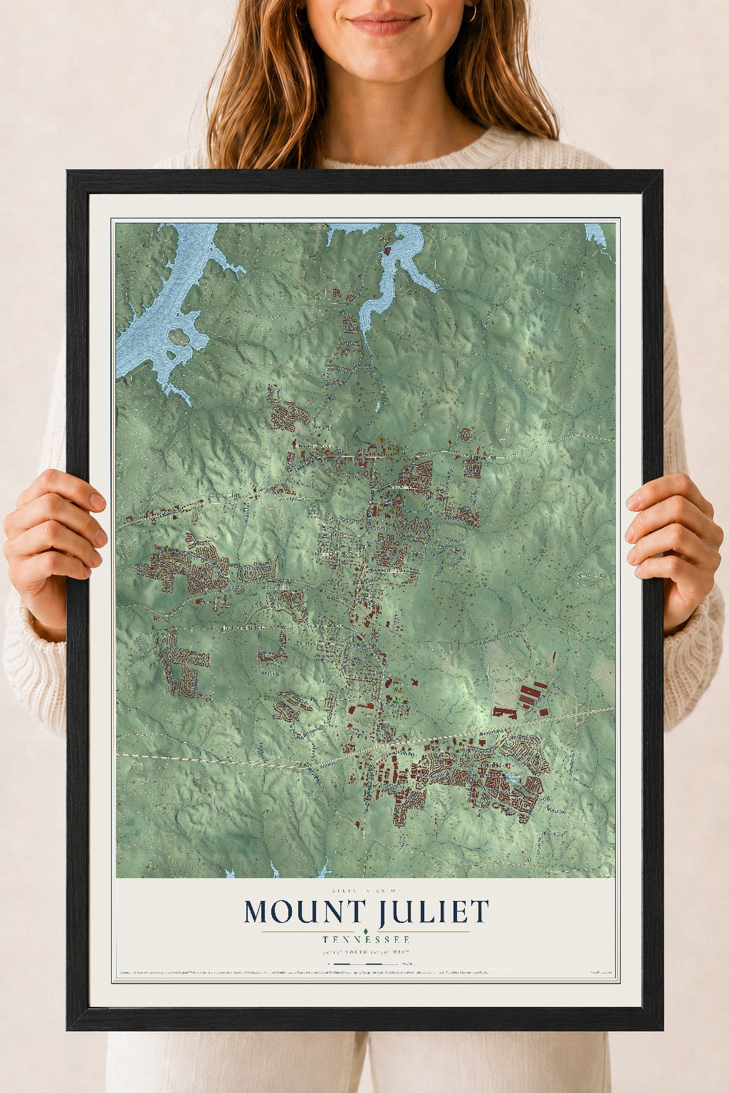 Map of Mount Juliet, Tennessee, 18 x 24 inch print in a black wood frame
