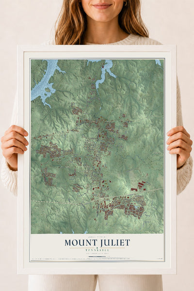 Map of Mount Juliet, Tennessee, 18 x 24 inch print in a white wood frame