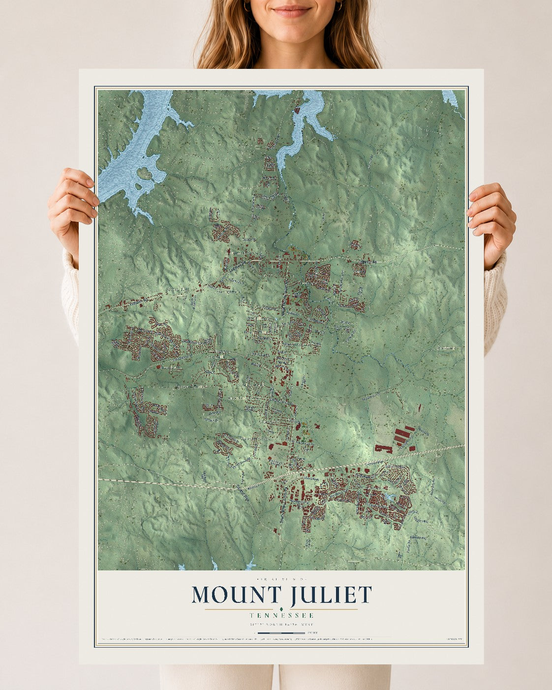 Map of Mount Juliet, Tennessee, 24 x 36 inch unframed archival matte print