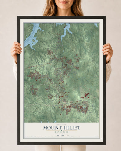 Map of Mount Juliet, Tennessee, 24 x 36 inch print in a black wood frame