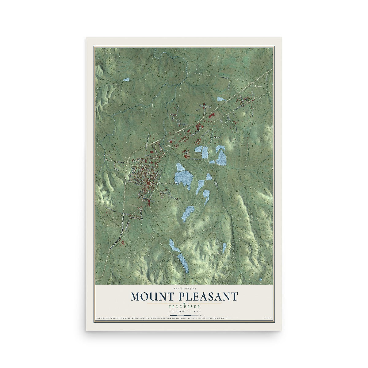 Map of Mount Pleasant, Tennessee, 12 x 18 inch unframed archival matte print