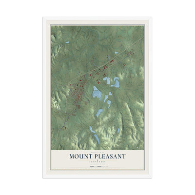 Map of Mount Pleasant, Tennessee, 12 x 18 inch print in a white wood frame