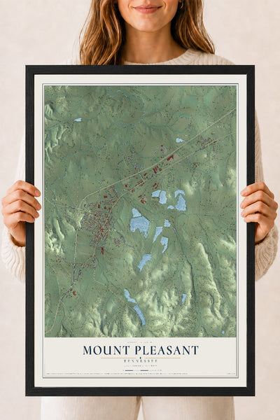Map of Mount Pleasant, Tennessee, 18 x 24 inch print in a black wood frame