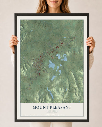 Map of Mount Pleasant, Tennessee, 24 x 36 inch print in a black wood frame