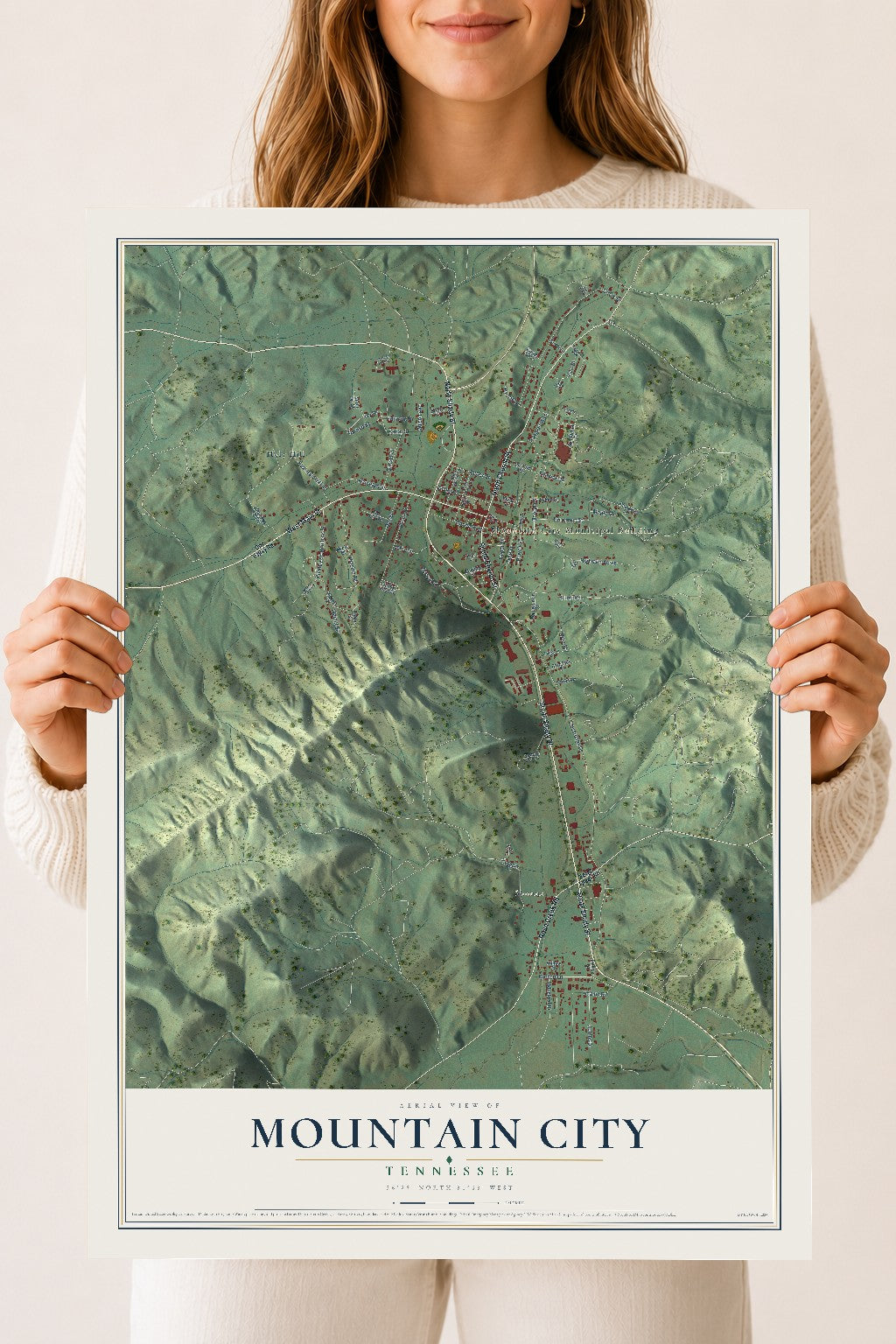 Map of Mountain City, Tennessee, 18 x 24 inch unframed archival matte print