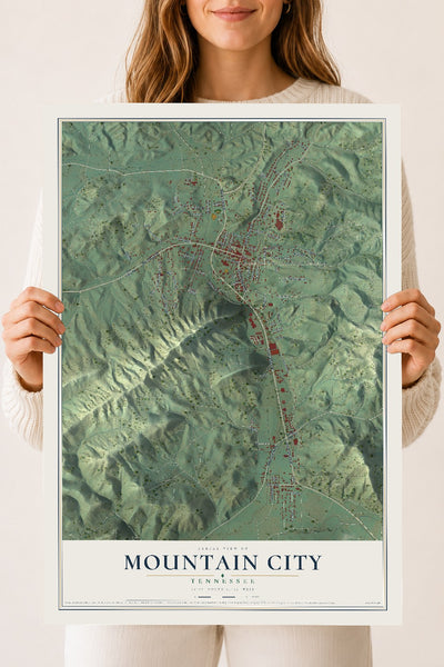 Map of Mountain City, Tennessee, 18 x 24 inch unframed archival matte print