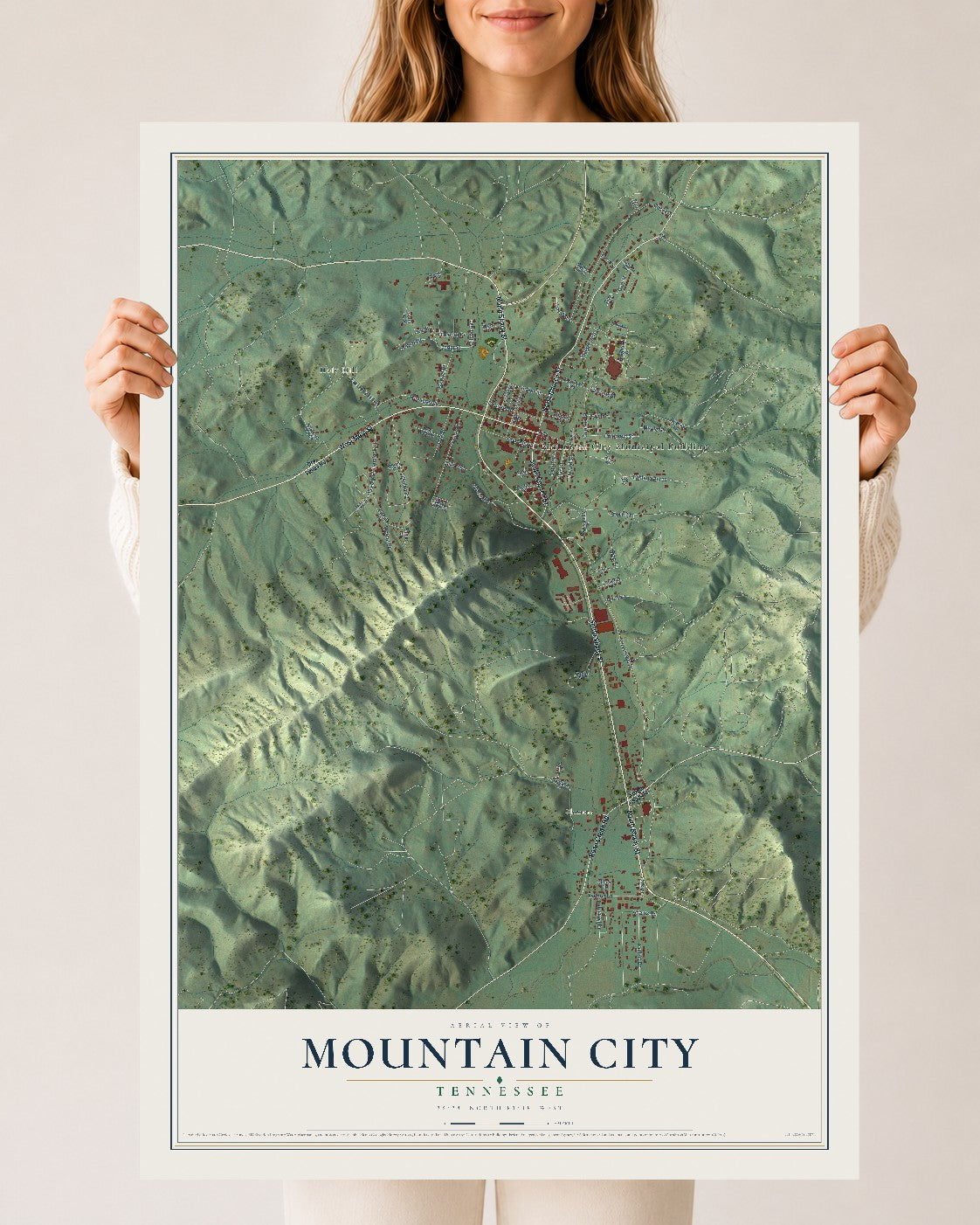 Map of Mountain City, Tennessee, 24 x 36 inch unframed archival matte print