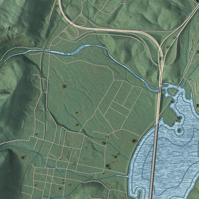Second close-up of the map of Mowbray Mountain, Tennessee print showing more streets and buildings