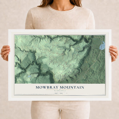 Map of Mowbray Mountain, Tennessee, 12 x 18 inch print in a white wood frame