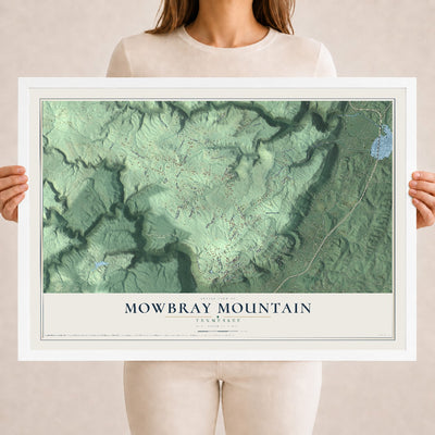 Map of Mowbray Mountain, Tennessee, 18 x 24 inch print in a white wood frame