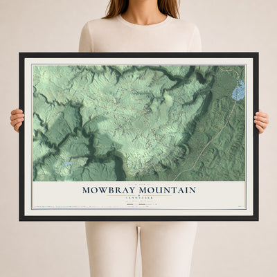 Map of Mowbray Mountain, Tennessee, 24 x 36 inch print in a black wood frame