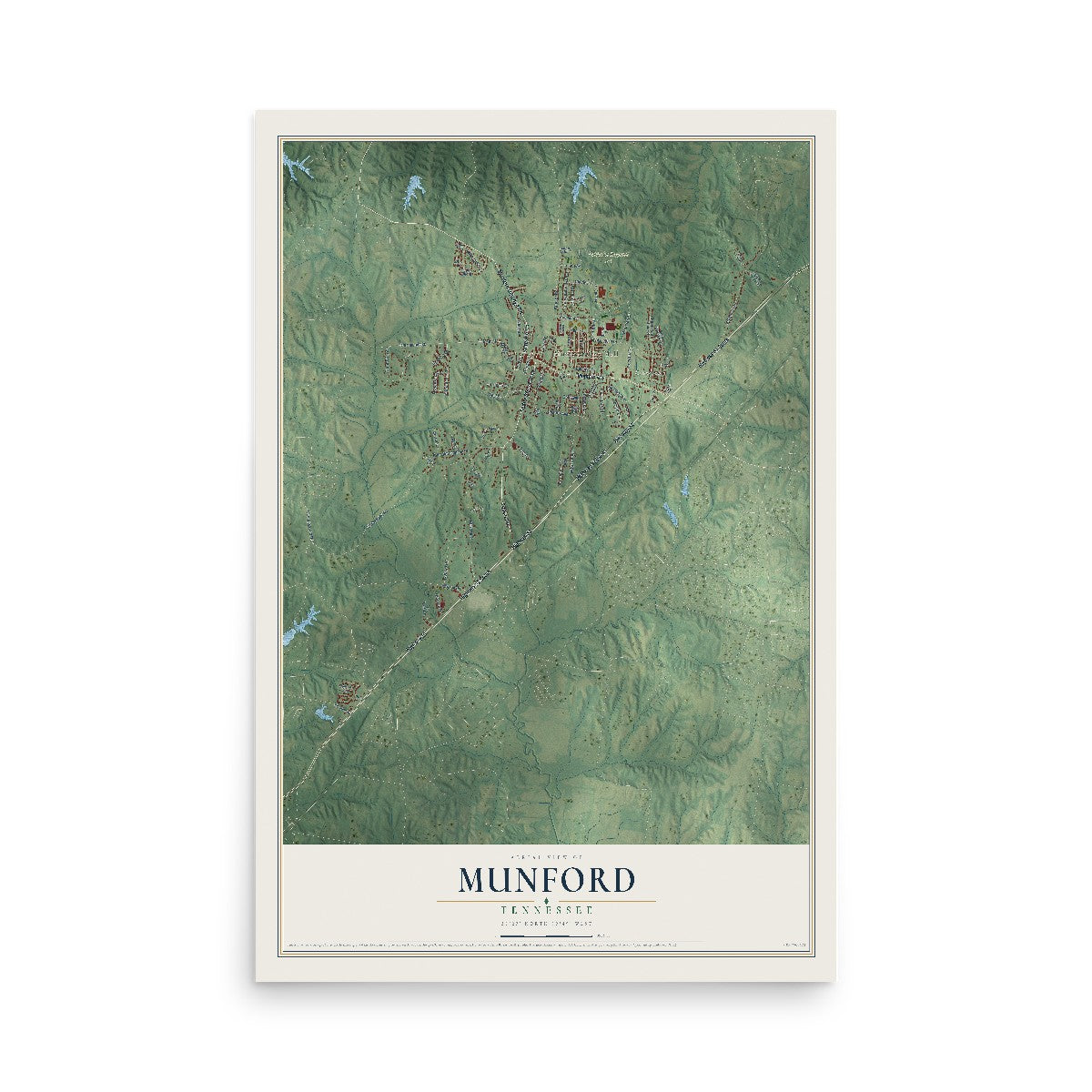 Map of Munford, Tennessee, 12 x 18 inch unframed archival matte print
