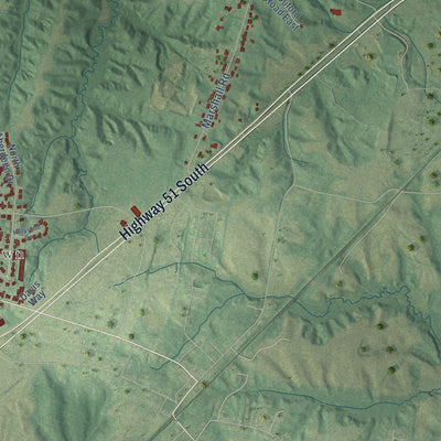 Second close-up of the map of Munford, Tennessee print showing more streets and buildings
