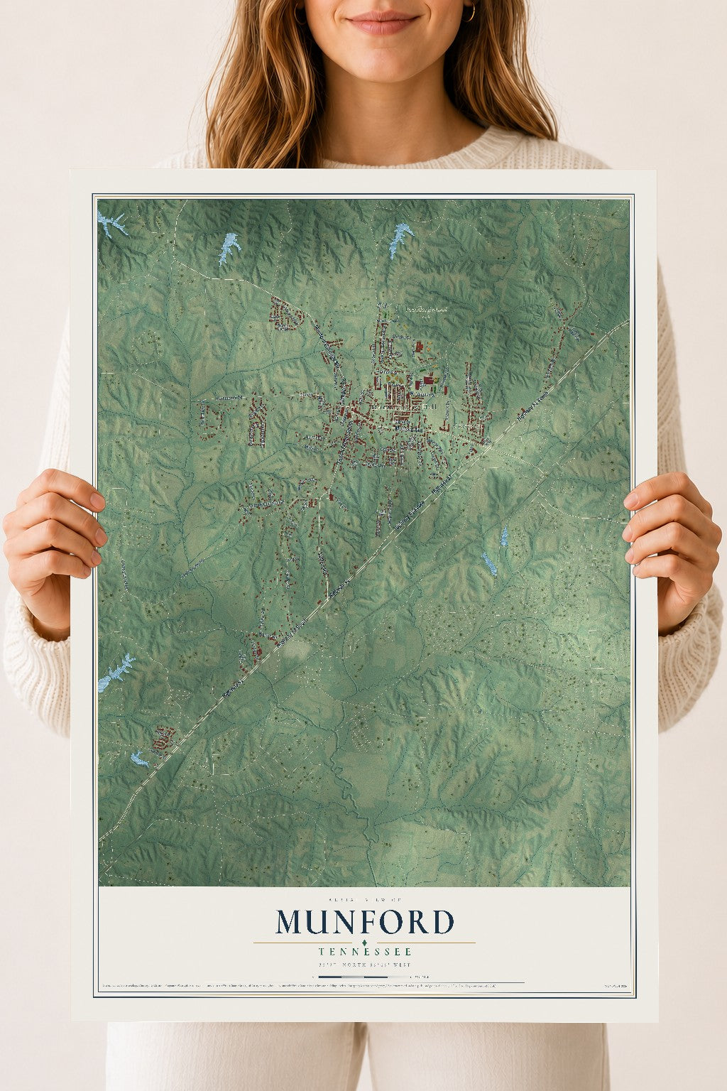 Map of Munford, Tennessee, 18 x 24 inch unframed archival matte print