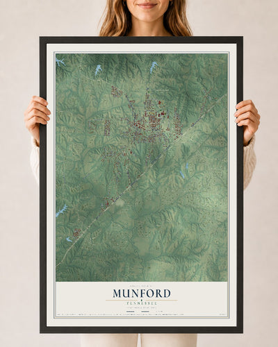 Map of Munford, Tennessee, 24 x 36 inch print in a black wood frame