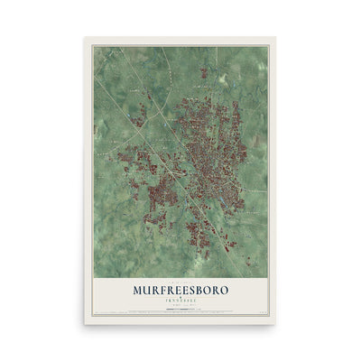 Map of Murfreesboro, Tennessee, 12 x 18 inch unframed archival matte print