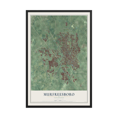 Map of Murfreesboro, Tennessee, 12 x 18 inch print in a black wood frame