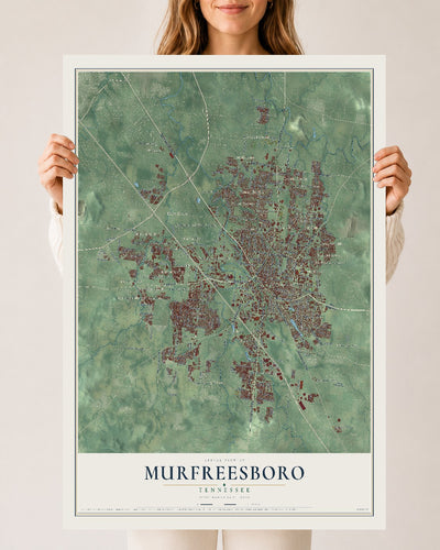 Map of Murfreesboro, Tennessee, 24 x 36 inch unframed archival matte print