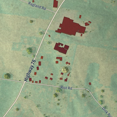 Close-up of the map of New Deal, Tennessee print showing street and building detail