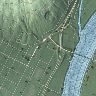 Second close-up of the map of New Hope, Tennessee print showing more streets and buildings