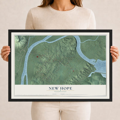Map of New Hope, Tennessee, 12 x 18 inch print in a black wood frame