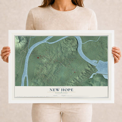 Map of New Hope, Tennessee, 12 x 18 inch print in a white wood frame