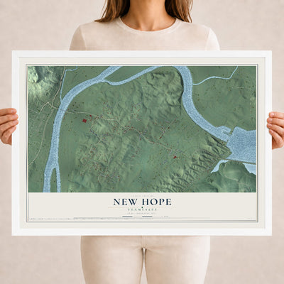 Map of New Hope, Tennessee, 18 x 24 inch print in a white wood frame