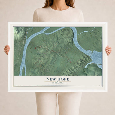 Map of New Hope, Tennessee, 24 x 36 inch print in a white wood frame
