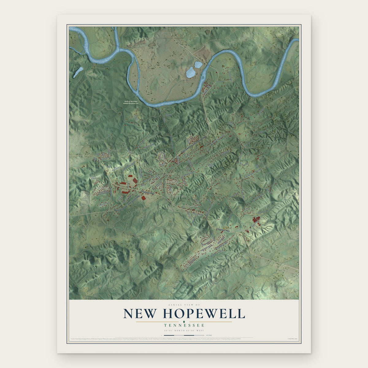 New Hopewell, Tennessee map print, the full design