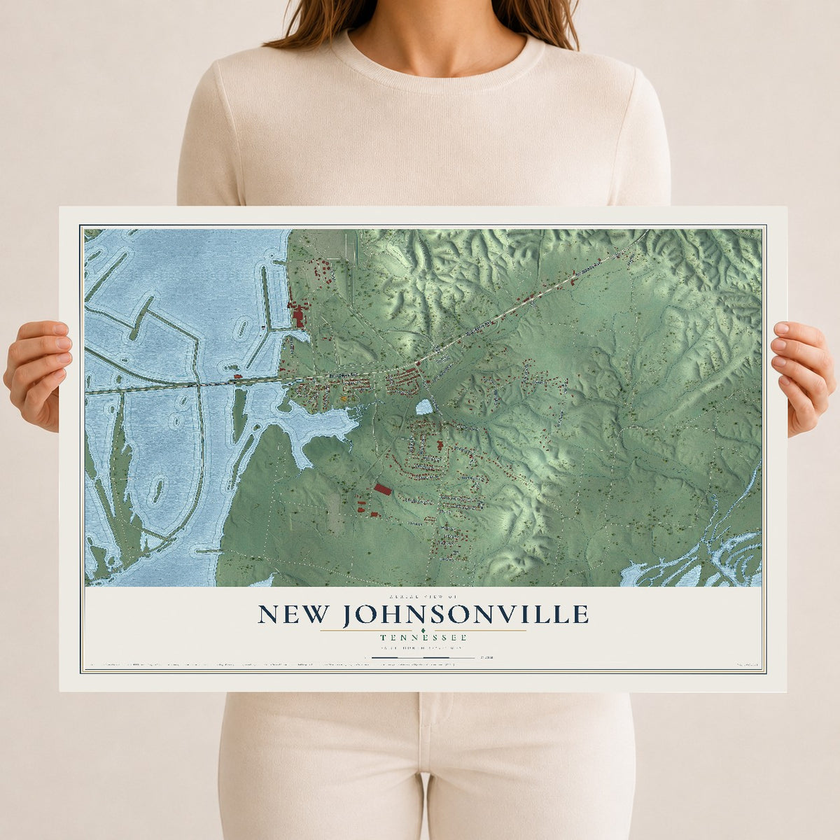 Map of New Johnsonville, Tennessee, 12 x 18 inch unframed archival matte print