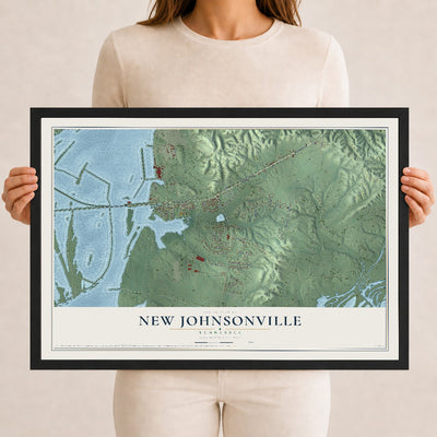 Map of New Johnsonville, Tennessee, 12 x 18 inch print in a black wood frame