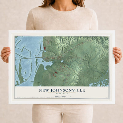 Map of New Johnsonville, Tennessee, 12 x 18 inch print in a white wood frame