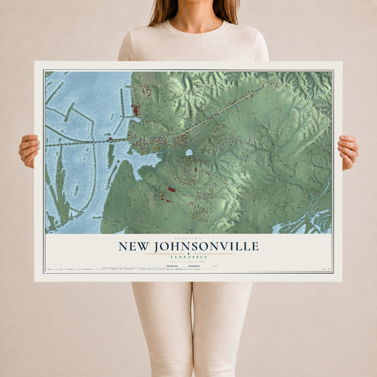 Map of New Johnsonville, Tennessee, 24 x 36 inch unframed archival matte print