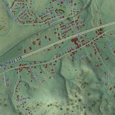 Second close-up of the map of New Market, Tennessee print showing more streets and buildings
