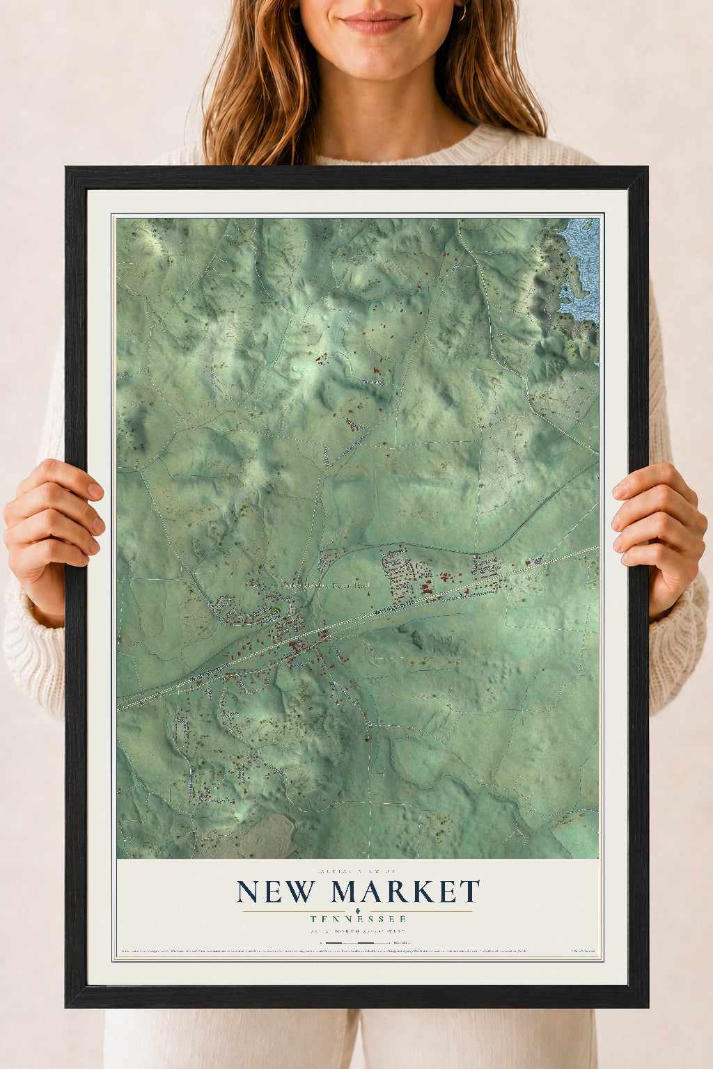 Map of New Market, Tennessee, 18 x 24 inch print in a black wood frame