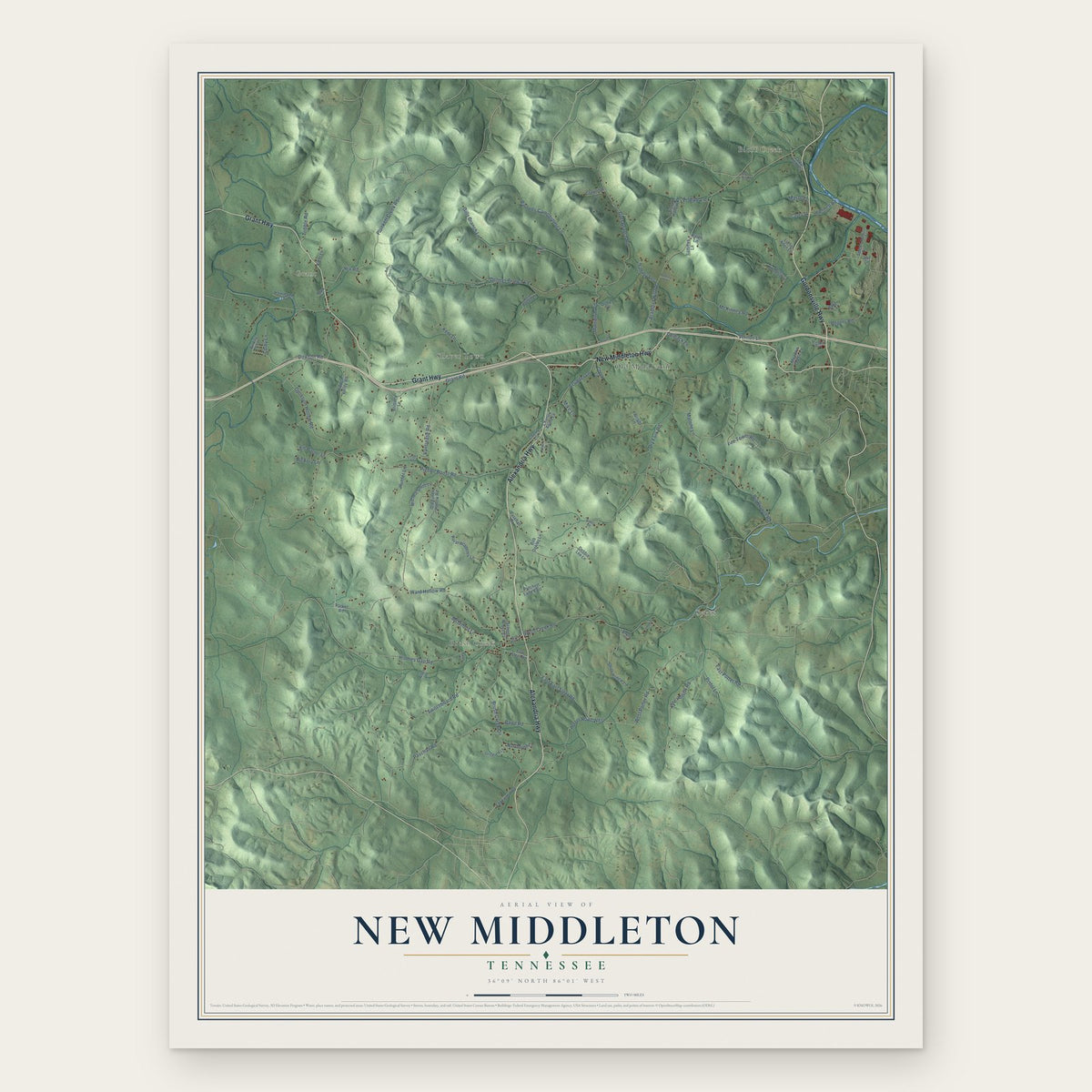 New Middleton, Tennessee map print, the full design