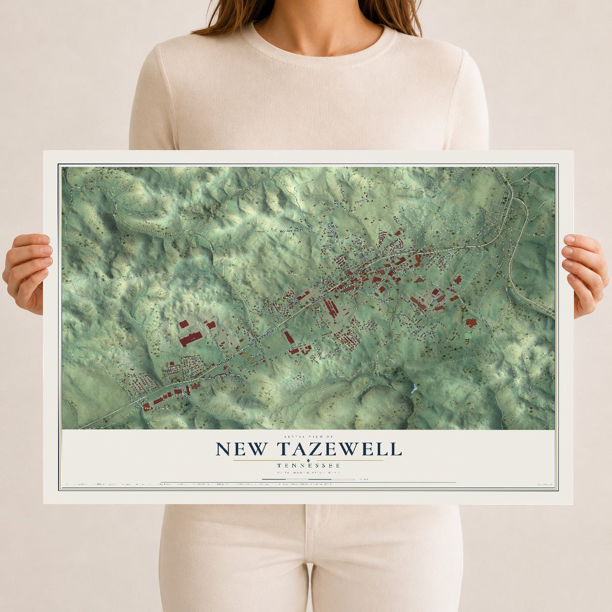 Map of New Tazewell, Tennessee, 12 x 18 inch unframed archival matte print