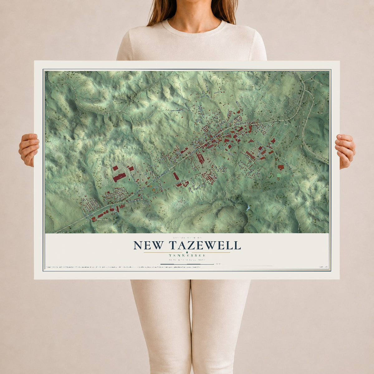Map of New Tazewell, Tennessee, 24 x 36 inch unframed archival matte print