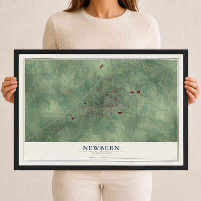 Map of Newbern, Tennessee, 12 x 18 inch print in a black wood frame