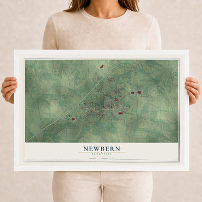 Map of Newbern, Tennessee, 12 x 18 inch print in a white wood frame