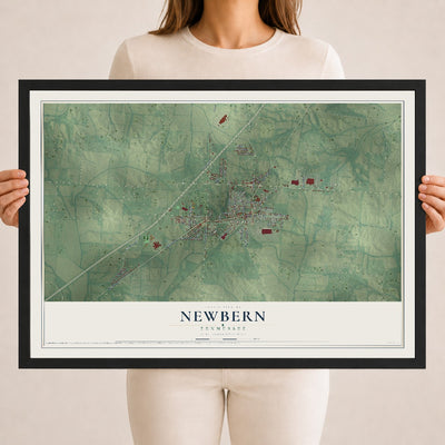 Map of Newbern, Tennessee, 18 x 24 inch print in a black wood frame