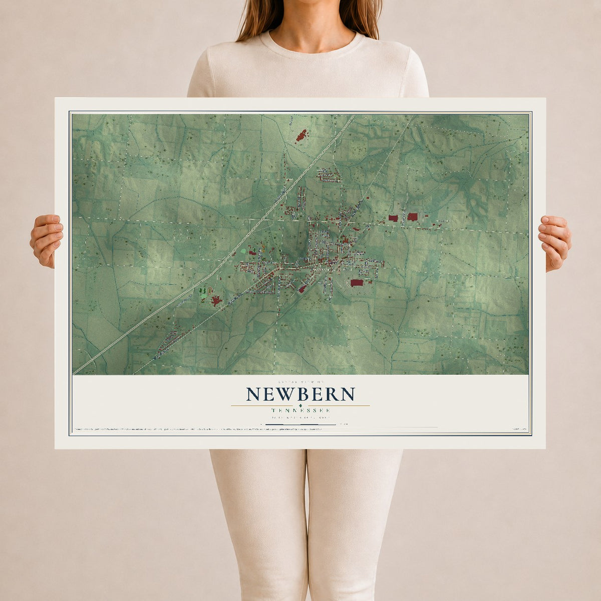 Map of Newbern, Tennessee, 24 x 36 inch unframed archival matte print