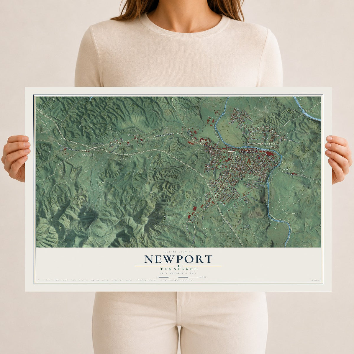 Map of Newport, Tennessee, 12 x 18 inch unframed archival matte print