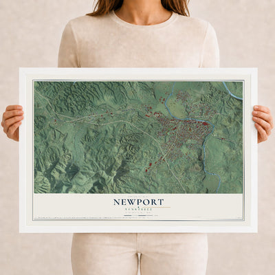Map of Newport, Tennessee, 12 x 18 inch print in a white wood frame