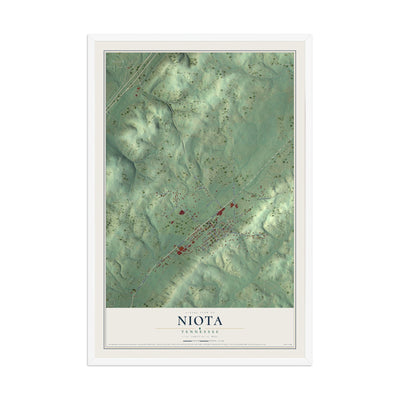 Map of Niota, Tennessee, 12 x 18 inch print in a white wood frame