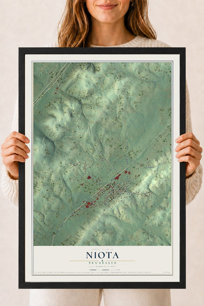 Map of Niota, Tennessee, 18 x 24 inch print in a black wood frame